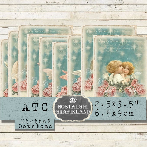 Angels printable Victorian digital Shabby Chic Cherubs Cupids Guardian Angels Christmas Journaling prints Download ATC digital sheet S087