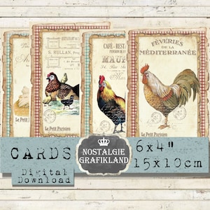 Imprimable ferme coq poule oeufs rustique journal embellissement style campagnard 6 x 4 pouces feuille de collage numérique téléchargement immédiat D266