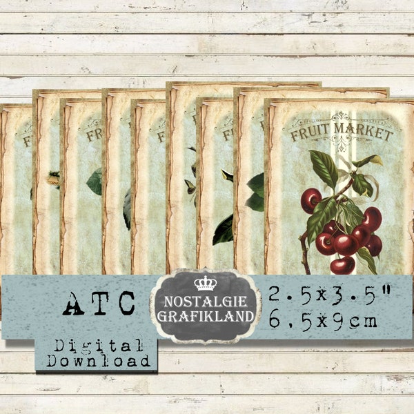 Fruit Market Jam Fruits Strawberries Cherries Confiture Labels Journals Vintage Instant Download ATC digital collage sheet S116