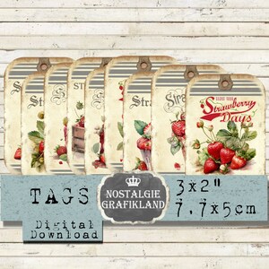 Étiquettes de fraises Journal numérique de fruits imprimable Feuille de collage numérique à télécharger T073