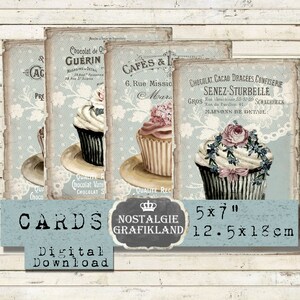 Cupcakes printable Patisserie Shabby Chic digital Bakery Cake Journals Scrapbook Journaling Selfprinting Download 5x7 digital collage G054