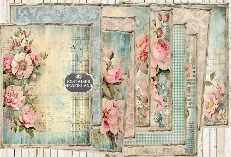 SHABBY FADED PINK Roses Digital Papers Printable Paper Pack Floral Rose ...