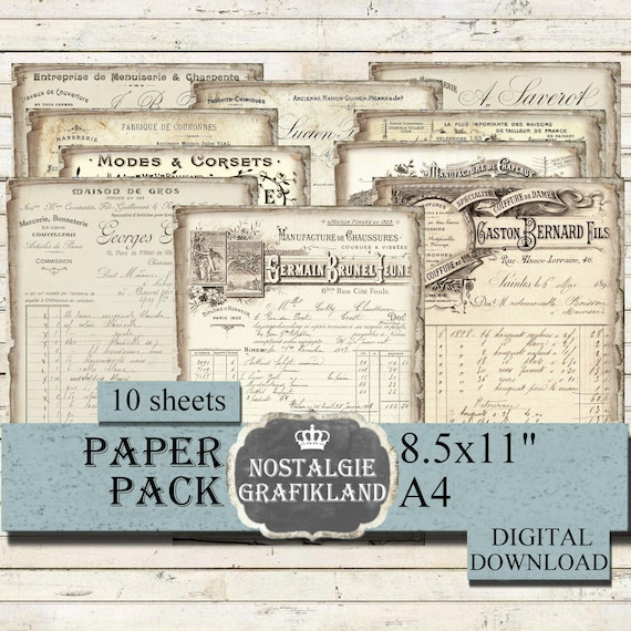 EPHEMERA digital French Documents Papers Vintage Receipts Invoices Letter Bill Antique 8.5x11" PP063