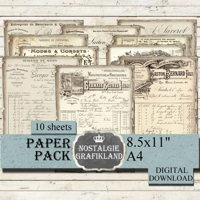 EPHEMERA digital French Documents Papers Vintage Receipts Invoices Letter Bill Antique 8.5x11" PP063 image 1