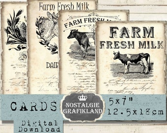 Farm Cards Farming Papers Farmers Market Cow printable Vintage Country Journal 5x7" digital G070