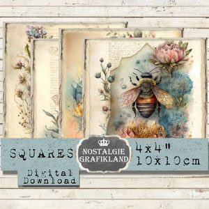 Bee Squares printable Honey Bee Coaster 4x4 Journaling Embellishments Decoupage Scrapbook Download digital collage sheet TG103