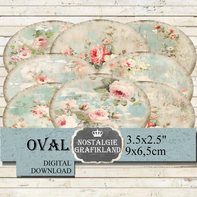 Distressed Labels Printable Background Pastel Roses Shabby Chic 3.5x2.5 ...