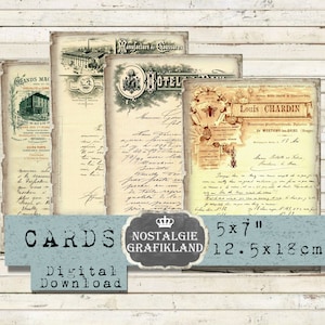 French Ephemera Cards printable Documents Invoice Letter Vintage Journaling 5x7 inch Download digital collage sheet G025