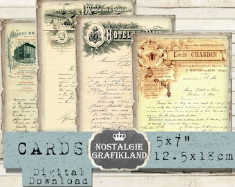 French Ephemera Cards printable Documents Invoice Letter Vintage Journaling 5x7 inch Download digital collage sheet G025