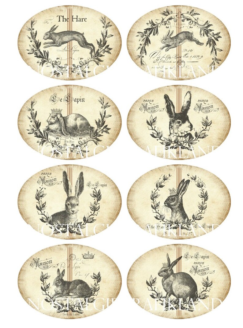 Hasen Kaninchen Bunny Vintage Labels Ostern Ovals Instant Etsy.de