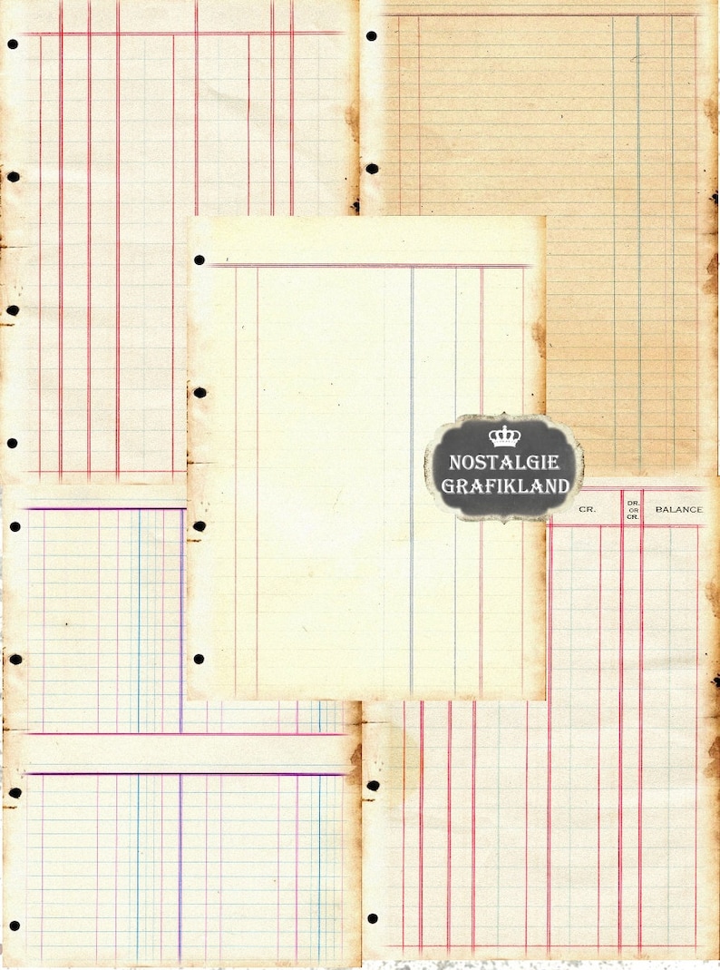 Ledger Paper Pack Ephemera Ring Binder Vintage Journal Shabby Digital Download digital collage sheet 8.5 x 11 PP105