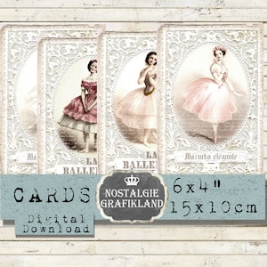 Ballerina Ballet numérique imprimable Français Tutu Tulle Dancer 6x4 pouces imprime des cartes Télécharger imprimable feuille de collage numérique danse D292