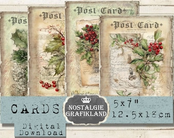 Christmas Postcards printable Vintage Cards X-mas Journaling prints Selfprinting 5x7 inch digital G086