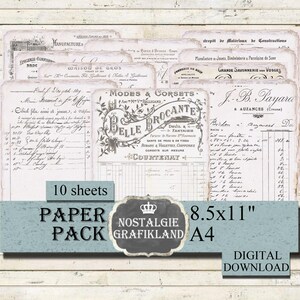 DOCUMENTEN Shabby Chic digitale Papers Vintage Journal afdrukbare bonnen facturen Journaling papier 8,5 x 11" PP102