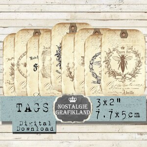Bees Tags digital pintable Bee Vintage Journaling Queen Bee Abeille Insects Honey Miel Instant Download digital collage sheet digital T135