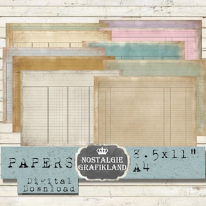 LEDGER paysage vintage Paper Pack imprimable horizontal Junk Journals Shabby Chic Télécharger feuille de collage numérique 8.5x11" PPH007
