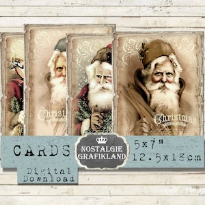 Santa Claus printable Christmas Vintage Papers digital Cards X-mas Vintage Journaling prints 5x7 inch Download digital collage sheet G057