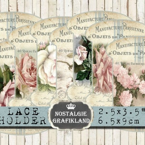 Lace Holders Ribbon Holder Roses Organizing sewing printable Threads Sew Holder Download digital collage sheet E081