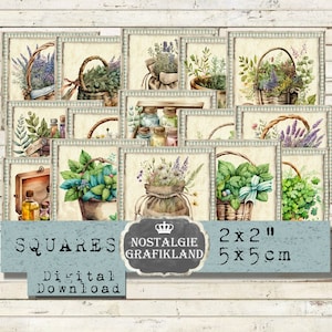 Herbs printable Squares Journaling Twinchies Lavender Herbes Spice Provence 2x2 Download digital collage sheet TW129