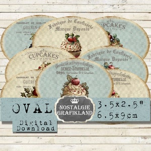Bakery Labels Cupcakes Patisserie Cakes Chocolate Oval 3.5x2.5 inch Download digital collage sheet O100