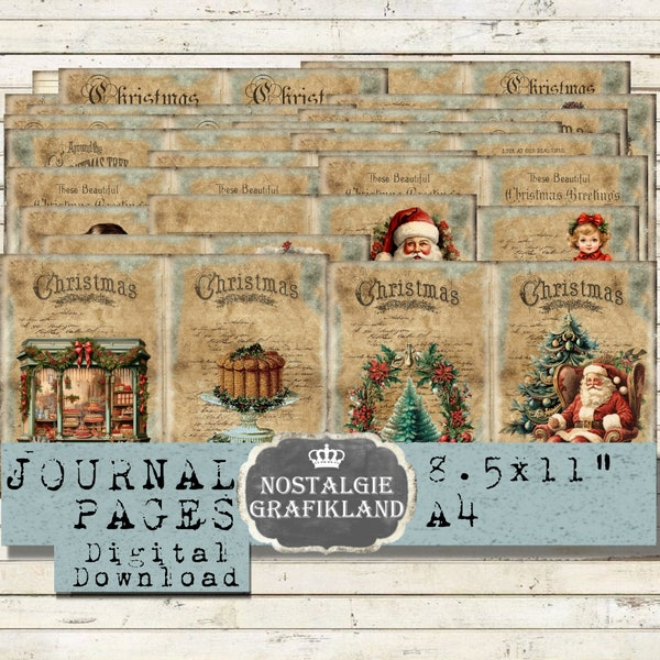 CHRISTMAS digital Journal Pages imprimible Diario Santa Claus Junk Journals Journaling X-mas Prints Descargar hojas digitales JPA048