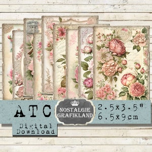 Pink Roses printable Flowers Shabby Chic Floral ATC Instant Download digital collage sheet S109