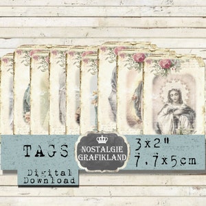 Heilige Maria Tags afdrukbare Holycard Madonna Tags Shabby Chic prints Kerst Journaling Download digitaal collageblad T128
