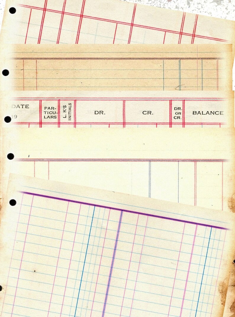 Ledger Paper Pack Ephemera Ring Binder Vintage Journal Shabby Digital Download digital collage sheet 8.5 x 11 PP105