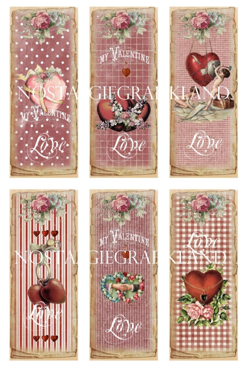 Valentines Day Bookmarks Valentine Red Printable Shabby Chic | Etsy
