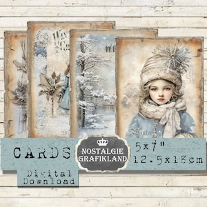 Winter printable Cards Girl Deer Snow Flakes printable 5x7 inch Download digital sheet G103