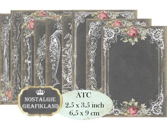 Chalkboard Frames Ornaments Shabby Chic Mirror Vintage Download ATC Cards digital collage sheet S193