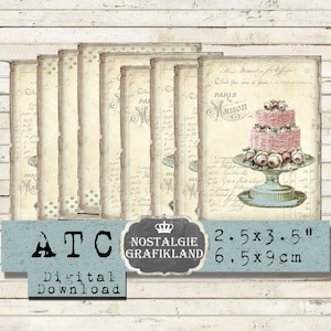 Cakes digital Wedding Cakes Tarte printable Pastry Patisserie Journaling prints Journals Instant Download ATC digital collage sheet S129