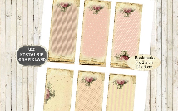 Background Bookmarks Vintage Pastel Rhombus Polka Dots Stripes Paper Instant Download digital collage sheet BM016