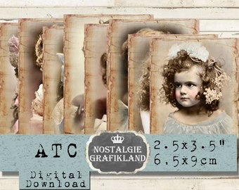 Etiquetas francesas vintage imprimíveis para meninas e crianças, estilo shabby chic, folha de colagem digital para journaling ATC ACEO S131