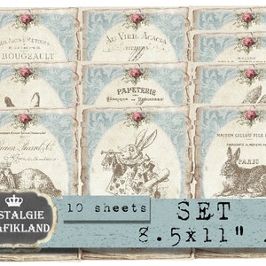 Conejos imprimibles Hare Easter Paper Set French Lapin Shabby Chic Journals Journaling Vintage Digital Descargar hoja de collage digital PP157