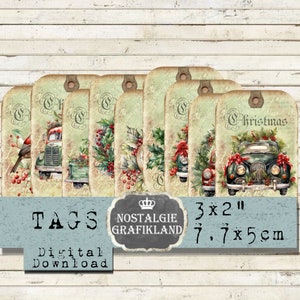 Christmas Tags printable Shabby Chic Tags Journal prints Elements Add on Journaling selfprinting Download digital collage sheet T217
