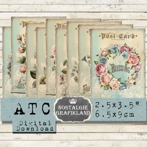 Cartões postais digitais para impressão de rosas, amor, bênção, amizade, diário, download atc, enfeites de álbum de recortes, colagem digital s075
