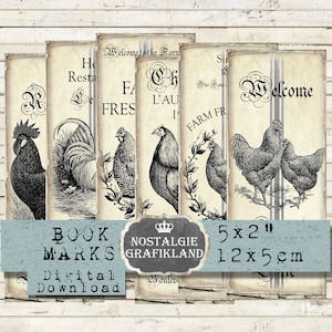 Farm Rooster Bookmarks Hen Le Coq Eggs Farming Journals Instant Download digital collage sheet Vintage Paper BM025