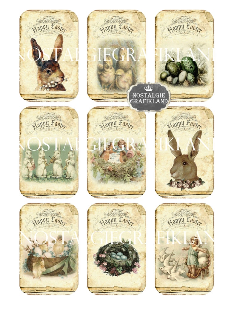 Happy Easter Tags Embellishments printable Vintage Easter Journaling Gift Tags Scrapbooking prints Download digital collage sheet T162 image 3