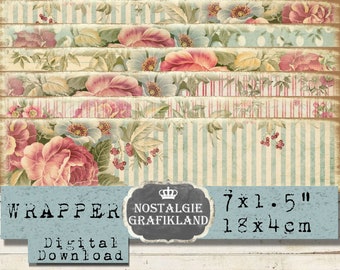 Wrapper Background Shabby Chic printable Strips Soap Labels Instant Download digital collage sheet E075