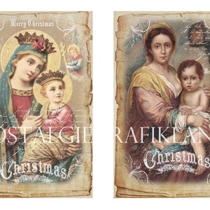 Christmas Madonna Holy Mary Religious printable Holycards prints 6x4 inch selfprinting Download digital collage sheet D141 image 3