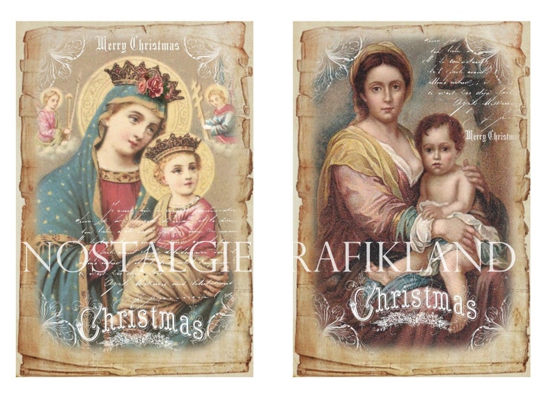 Christmas Madonna Holy Mary Religious printable Holycards prints 6x4 inch selfprinting Download digital collage sheet D141 image 3