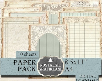 LACE Ledger printable Paper Pack Ephemera Junk Journal Sewing Bundle Ledgers Vintage Journaling PP134
