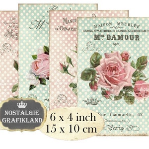Polka Dots Rosen Shabby Chic Blumen 15 x 10 cm Instant Download digital collage sheet D109