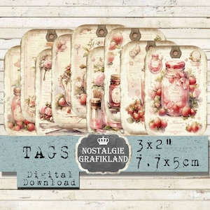 Strawberries Tags digital Shabby Chic Fruits Journaling printable Download digital collage sheet T064
