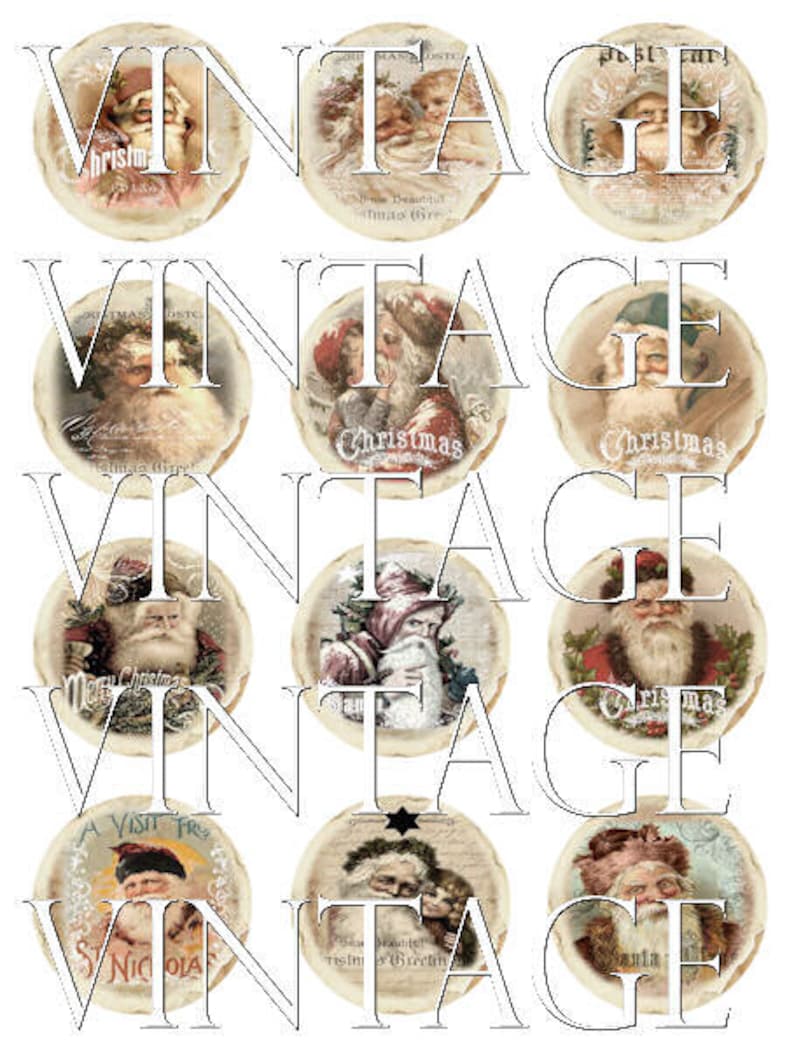 Santa Claus Father Christmas Noel Circles 2 inch Vintage Christmas Instant Download digital collage sheet C228