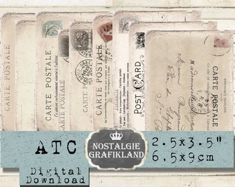 Postcards Vintage printable Ephemera Poste Post blank Carte Postale Cards prints Instant Download ATC digital collage sheet S157
