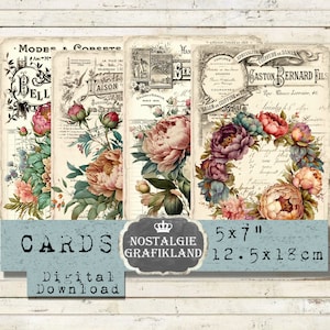 Pfingstrose digital Vintage Decoupage Karten Blumen Papier Ephemera 18x12,5 cm Instant Download digital collage sheet G072