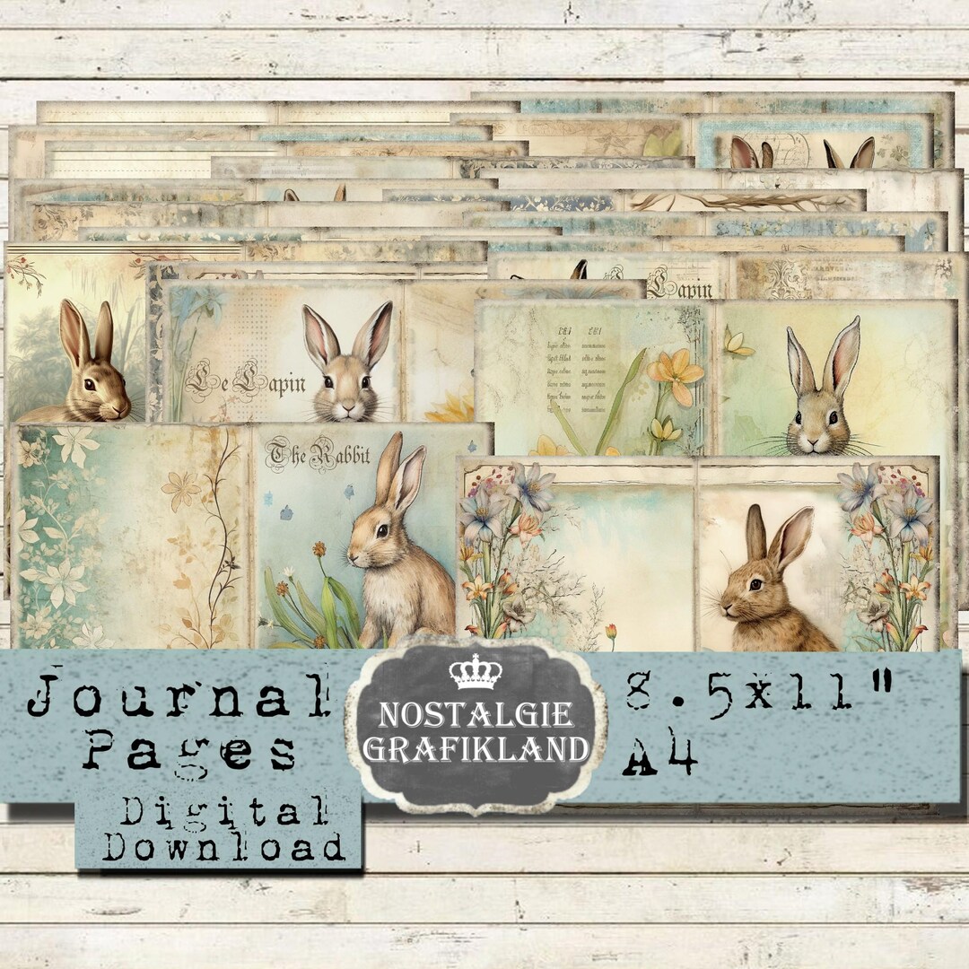 RABBITS Journal Pages Printable Hare Bunnies French Shabby Prints ...