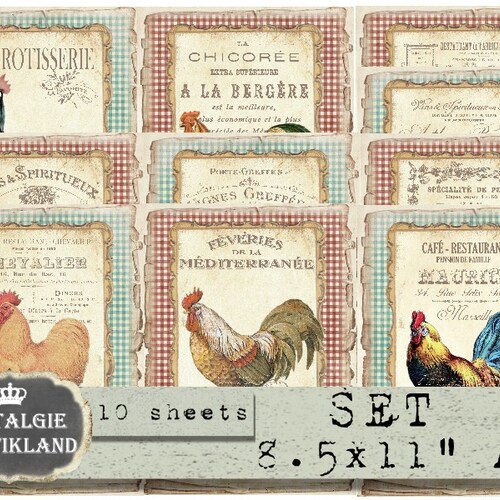 Rooster Printable Hen Fresh Eggs Farm Papers Shabby Chic - Etsy